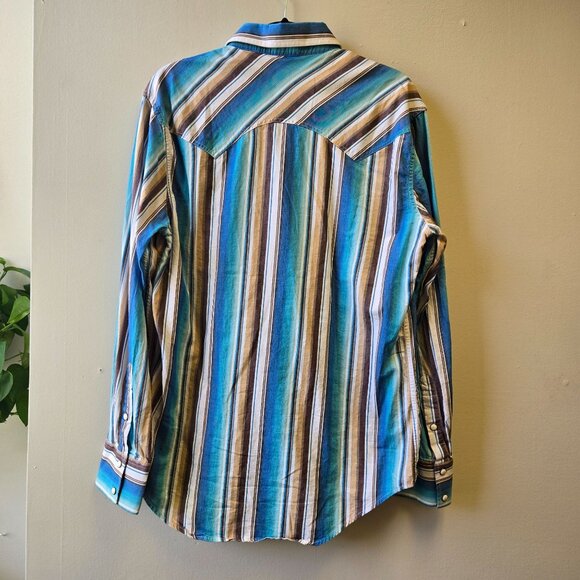 Rock & Roll Denim Pearl Snap Mens Modern Fit Western Striped Button-Down Shirt M - Picture 2 of 9